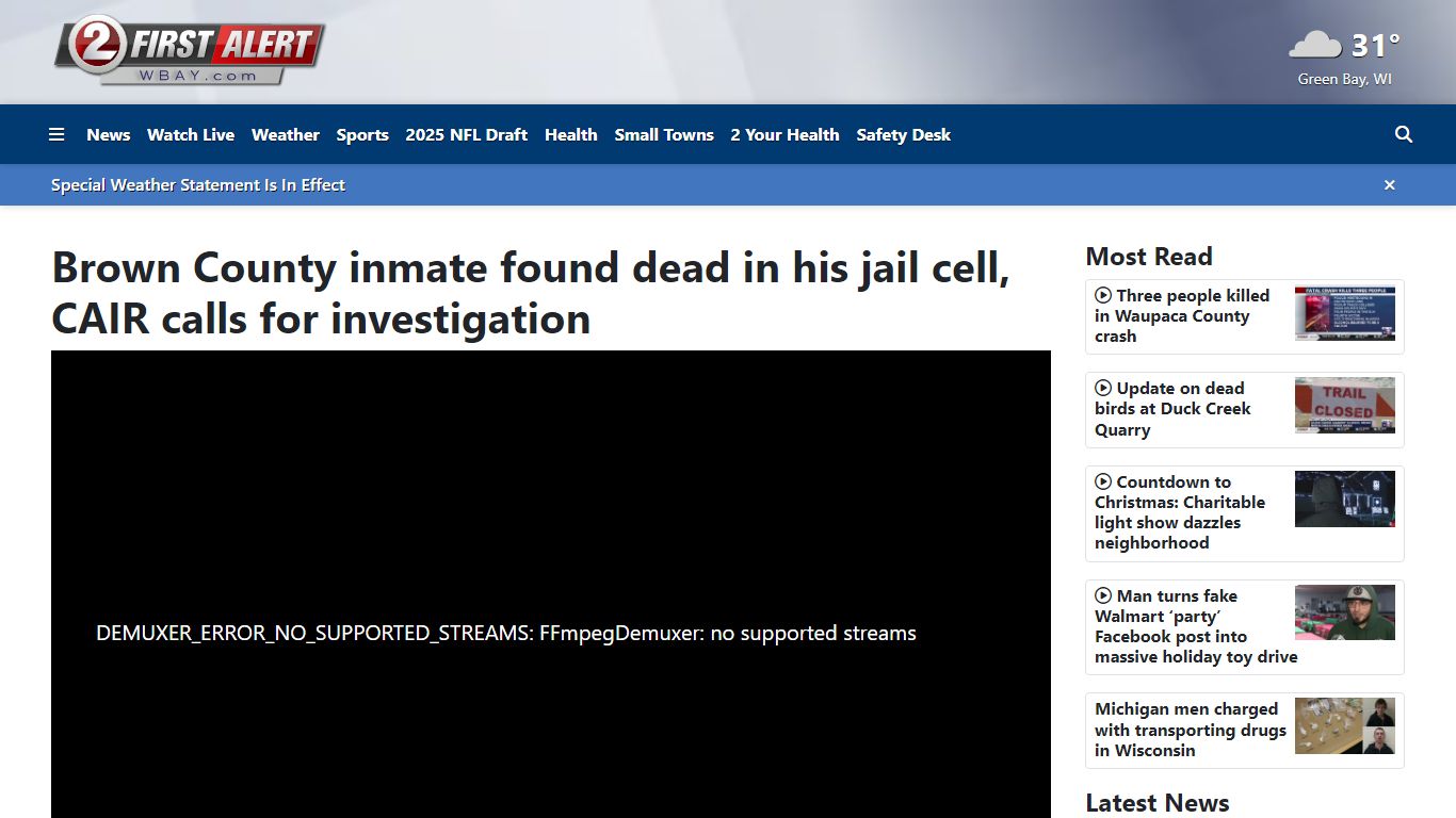 Brown County inmate found dead in his jail cell - WBAY